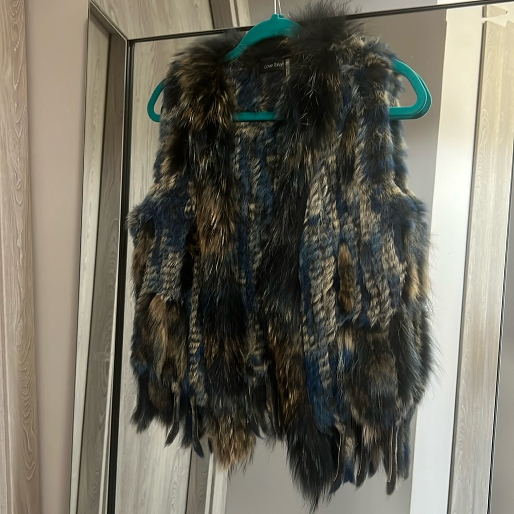 Love token rabbit fur vest, xs